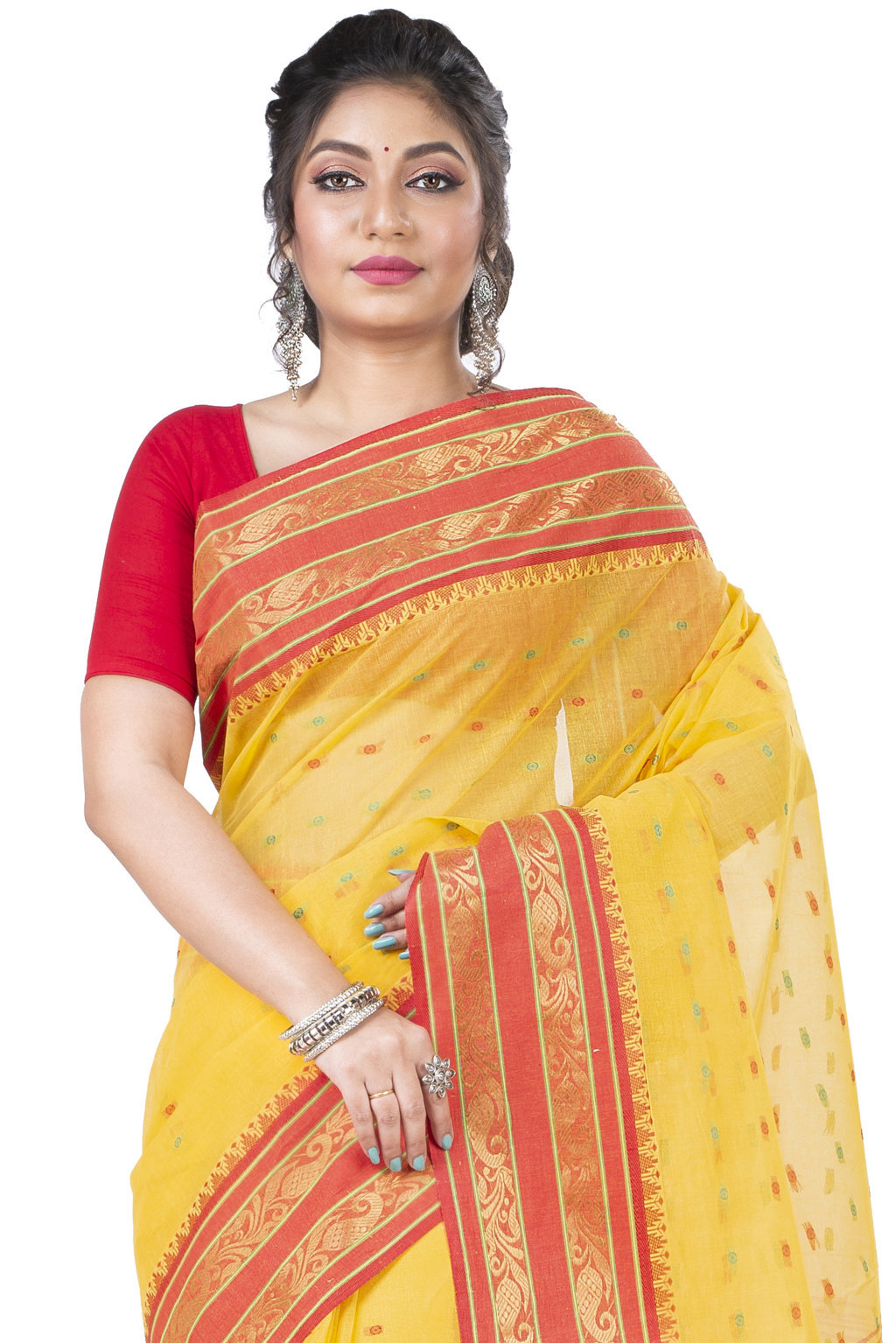Beige Pure Cotton Alpona Tant Saree (193)